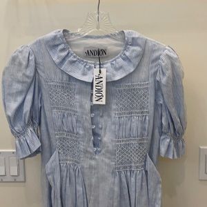 Andion stripe Floral Button Down Pleated hand Smocked Dress-from Spain